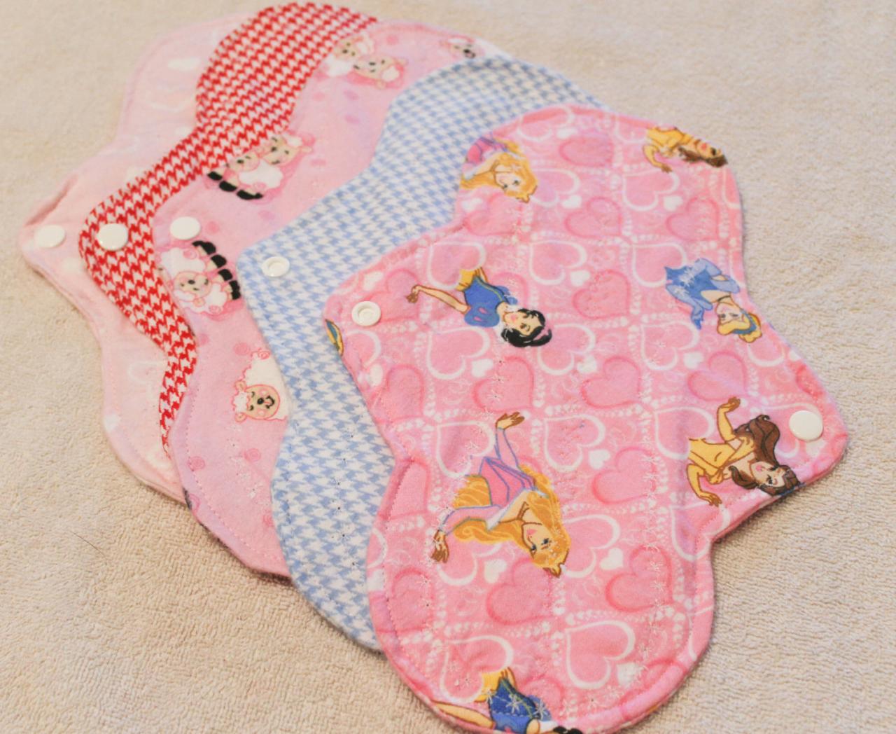 Five, 10 Inch Washable Menstrual Pads Choose Your Print
