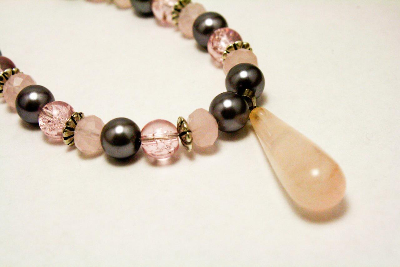 Silver And Pink Quartz Necklace