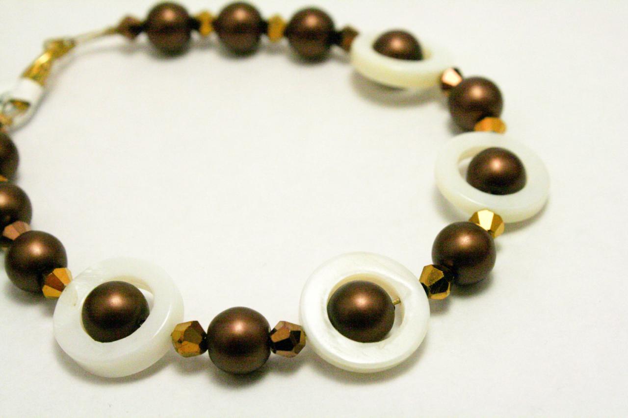 Brown Pearl And White Shell Bracelet