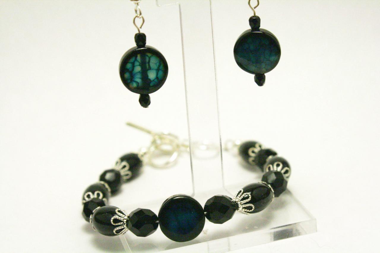 Blue Agate Bracelet And Earring Set