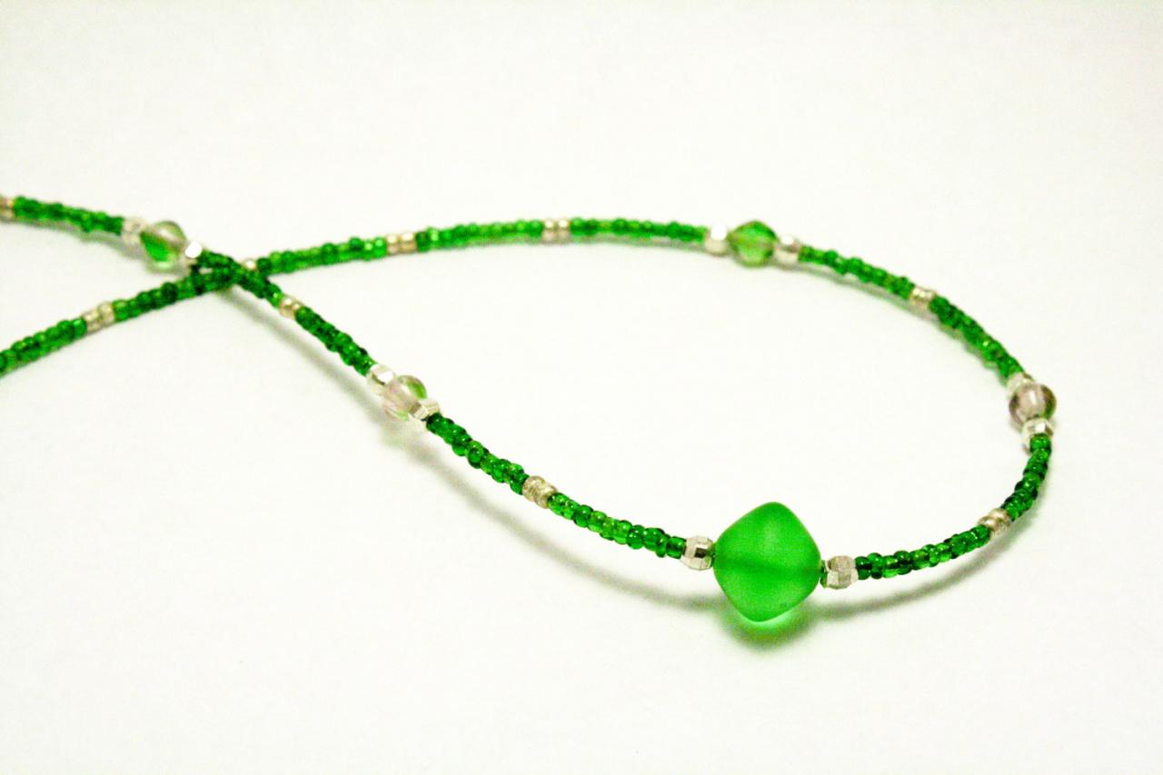 Clearance Green And Silver Seed Bead Necklace