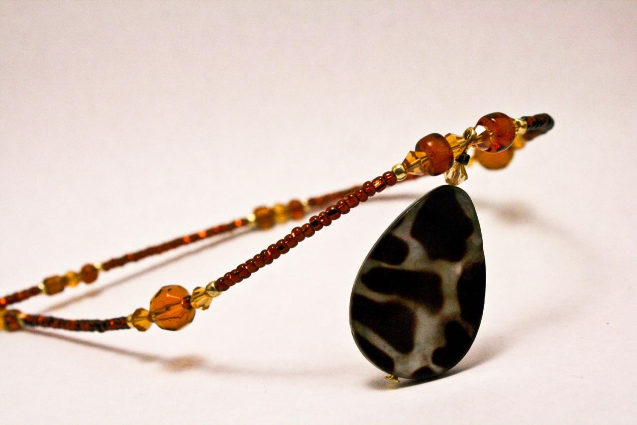 Brown And Tan Leopard Print Glass Bead Necklace