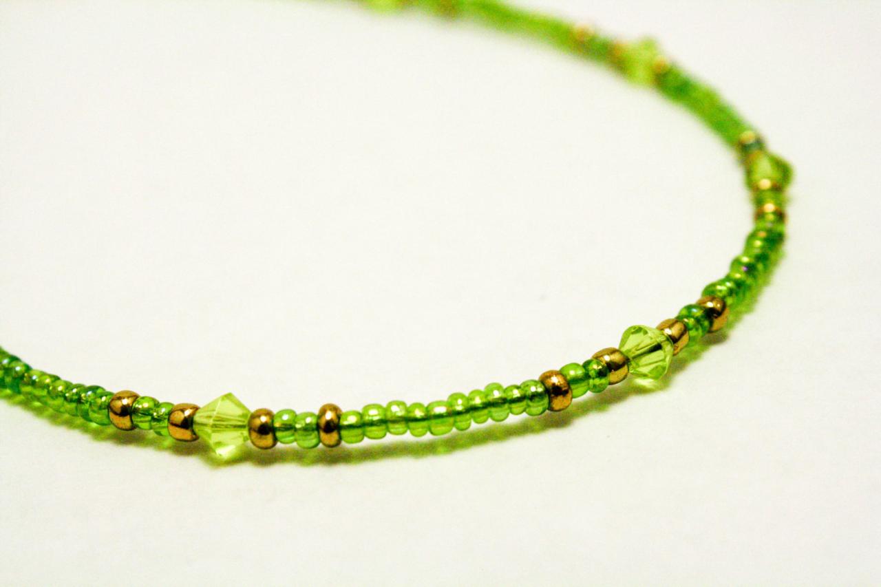 Clearance Green And Gold Seed Bead Anklet