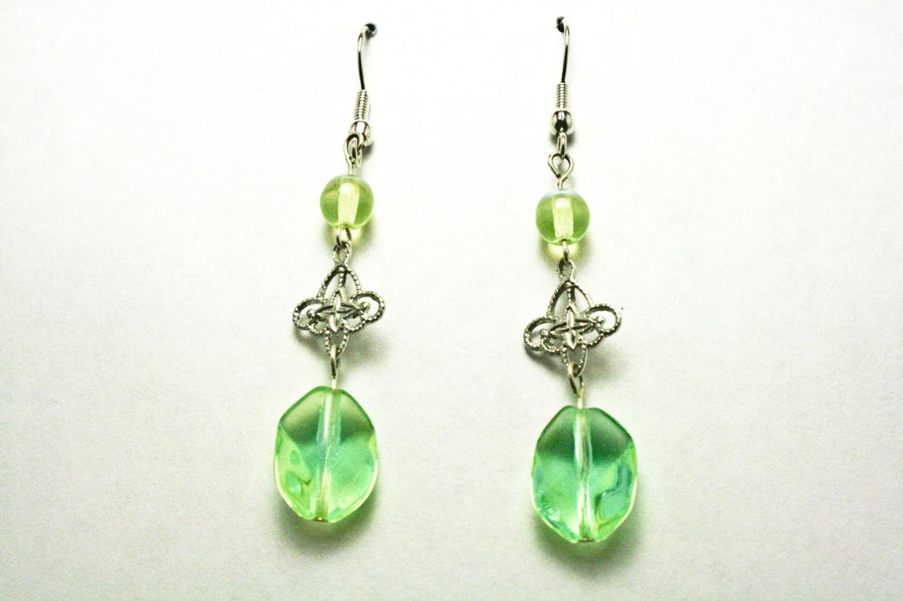 Clearance Lime Green Glass Dangle Earrings