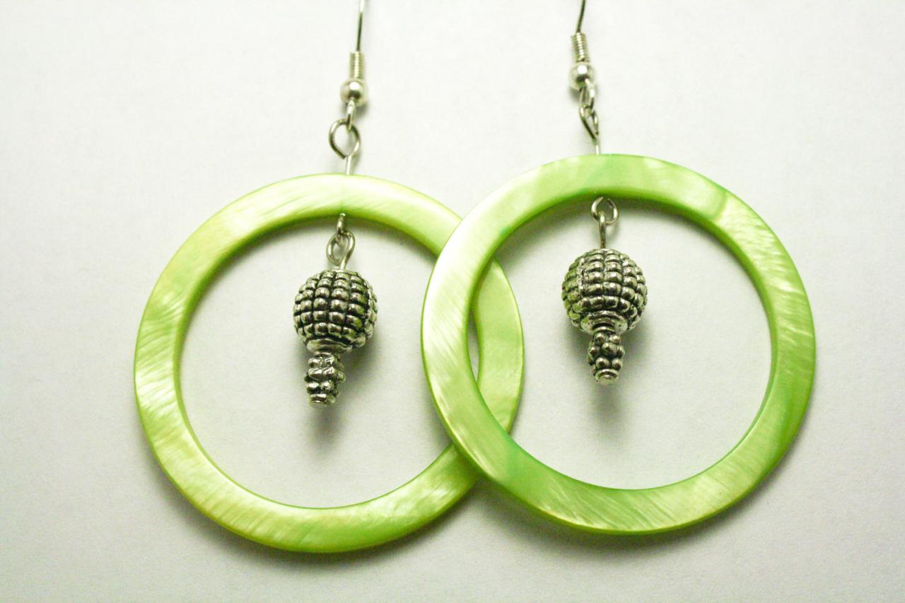 Clearance Light Green Shell And Silver Earrings