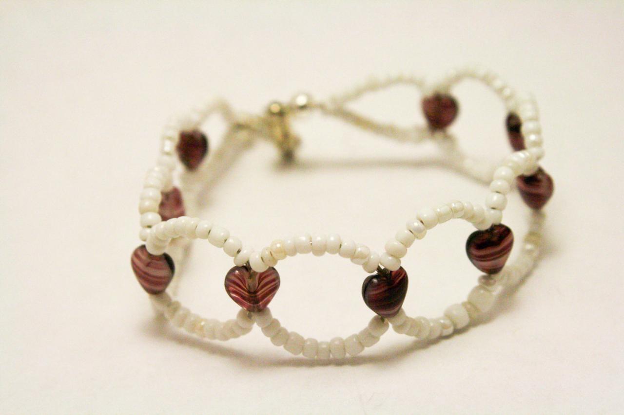 Clearance White And Purple Heart Bracelet