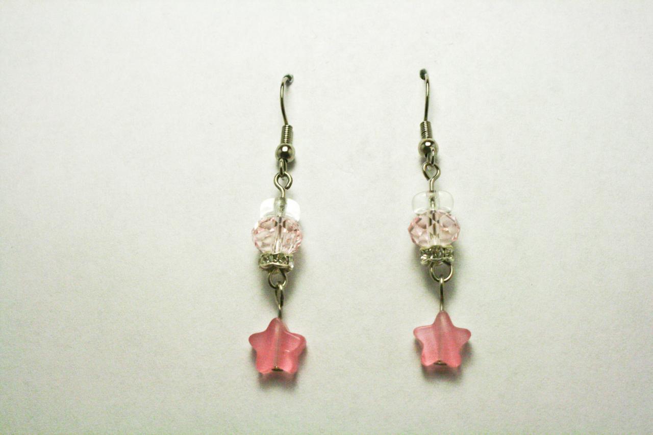 Clearance Glass Pink Star Dangle Earrings