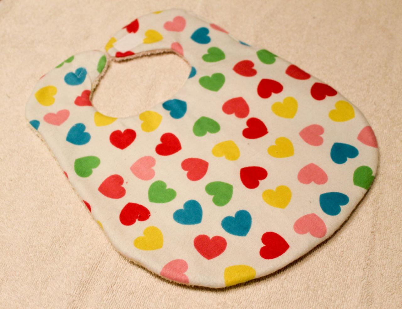 Baby Girl Multi Colored Heart Print Flannel Bib
