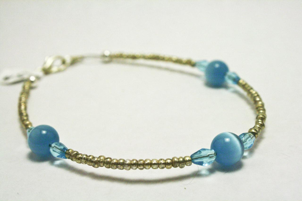 Clearance Silver And Blue Cats Eye Glass Bracelet