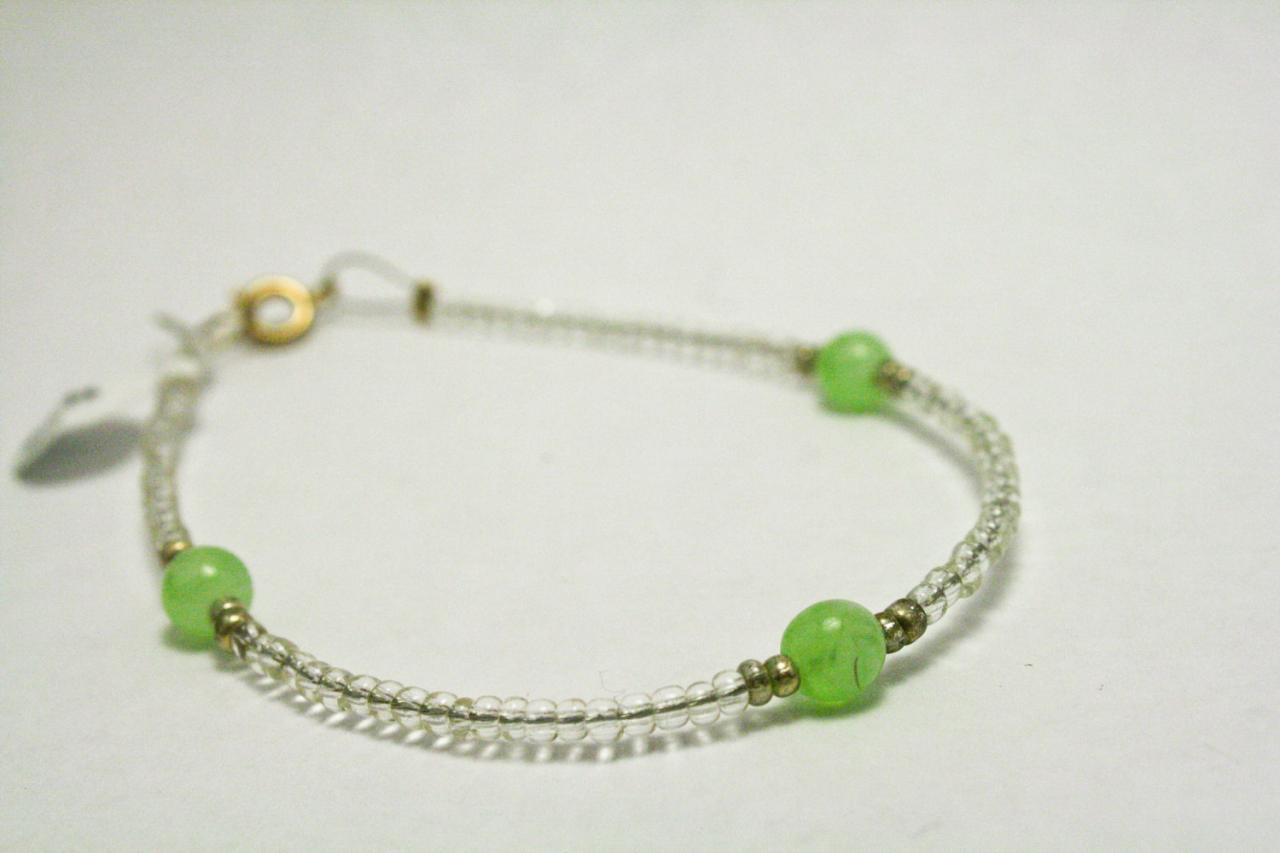 Clearance Clear Glass And Jade Green Bracelet