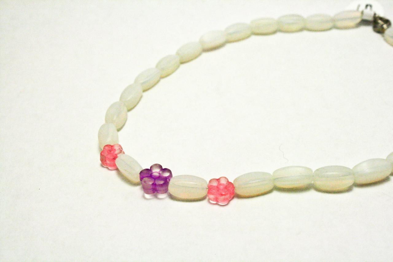 Clearance Pink And Purple Glass Flower Anklet