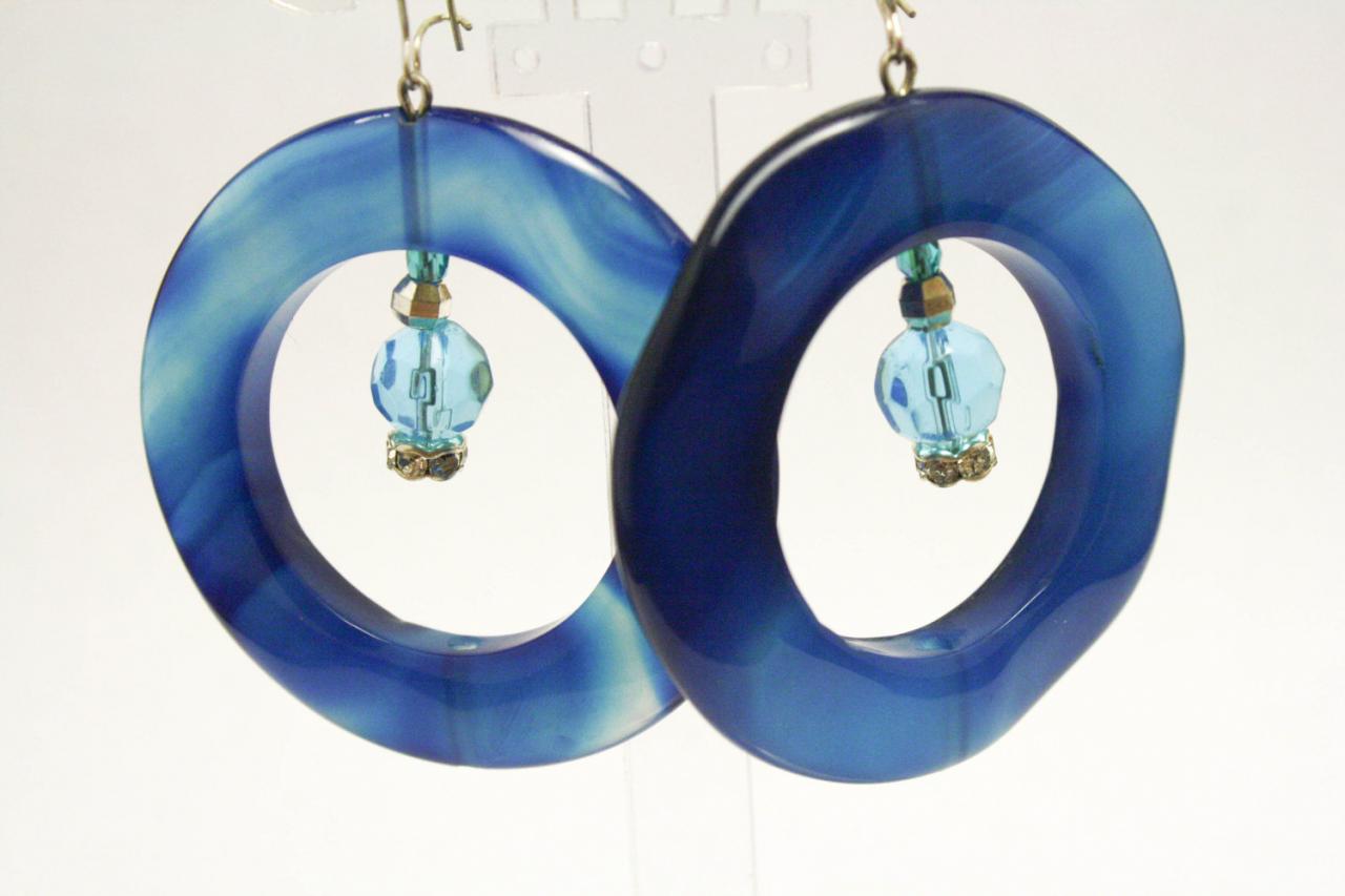 Clearance Blue Agate Hoop Earrings