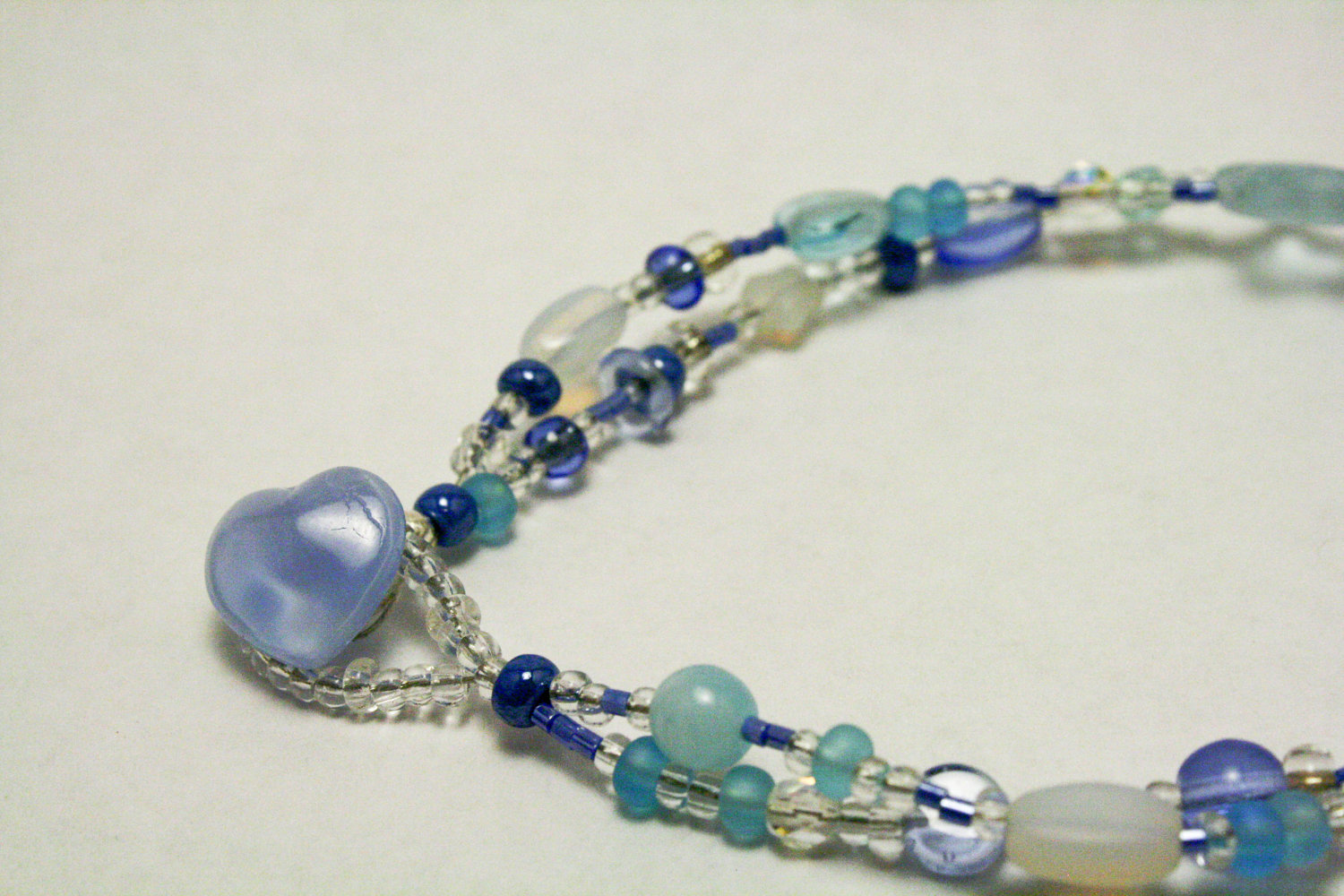 Light Blue Mixed Glass Bead Button Clasp Bracelet on Luulla