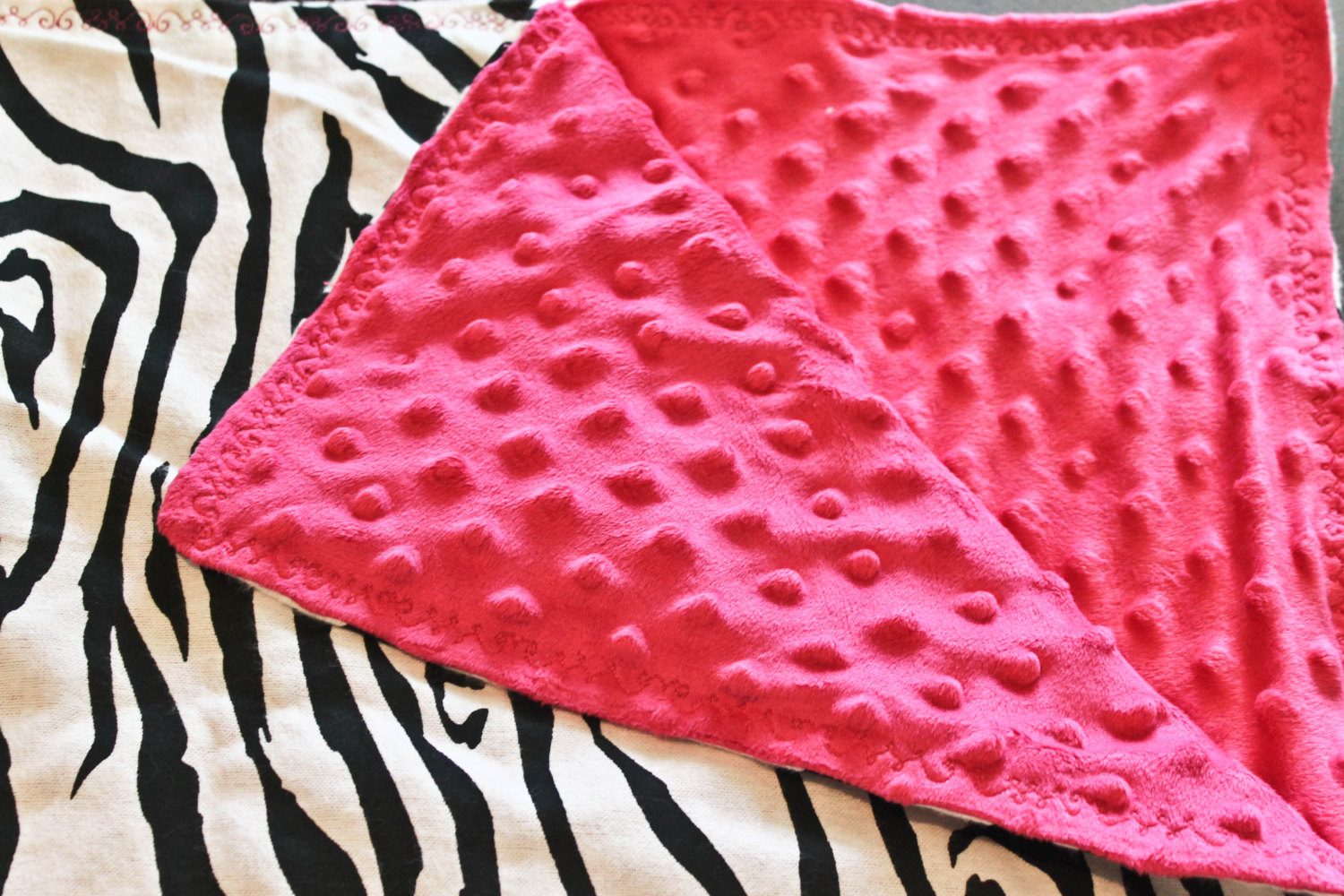 Pink Minky And Zebra Print Flannel Baby Blanket on Luulla